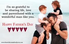 a happy father's day card with two children on his shoulders