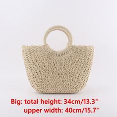 Women Wicker Handbag Totes Summer Beach Straw Woven Boho Rattan Basket Bag New Photos may slightly different from actual item's color due to the lighting during photo shooting or the monitor's display. This item is for 1pc bag and excludes all the accessories. Color: light brown, beige Size: big, small Big: total height: 34cm/13.3'', upper width: 40cm/15.7'' Small: total height: 30cm/11.8'', upper width: 31cm/12.2'' SKU: 909-974/ZMJ Portable Beige Shoulder Bag For Summer, Beige Portable Shoulder Bag For Beach, Portable Straw Shoulder Bag For Vacation, Beige Shoulder Bag For Beach, Brown Portable Straw Bag For The Beach, Brown Portable Straw Bag For Beach, Portable Brown Straw Bag For Beach, Portable Handheld Vacation Bags, Summer Shopping Shoulder Bag Portable