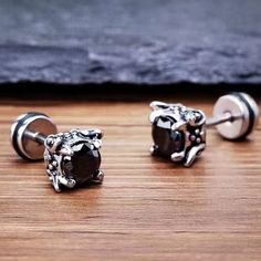 Black CZ Screw Back Stud Earrings Punk Gothic Jewelry For Men Stainless Steel | eBay Goth Ring, Men's Earrings, Om Bracelet, Mens Earrings Studs, Earrings Punk, Punk Earrings, Black Stud Earrings, Studs Men, Surgical Steel Earrings