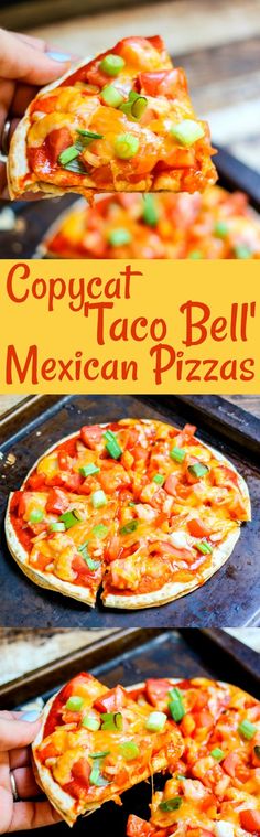 the mexican pizza is topped with cheese, green onions and tomato sauce as well as other toppings