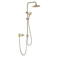 the shower head and handset are shown in gold