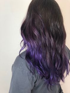 Purple Balayage Brown Hair, Purple Balayage Black Hair, Subtle Purple Balayage, Purple Ends Hair, Straight Dyed Hair, Brown Purple Hair, Baylage Hair, Purple Balayage, Hair Colour Design