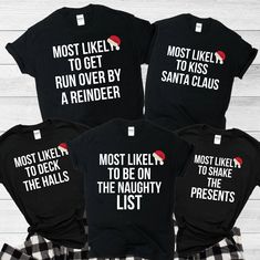 Family Christmas Shirts, Group Christmas Shirt, Most Likely to Shirts, Matching Christmas Shirts, Funny Christmas Party, Christmas Pajamas - Etsy Most Likely To Shirts, Christmas Shirts Vinyl, Christmas Shirts Funny, Family Holiday Pajamas, Christmas Pajama Party, Family Christmas Outfits, Christmas Pjs Family, Christmas Pj, Matching Christmas Shirts