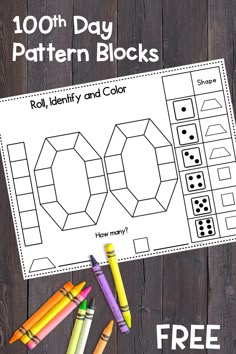 a printable pattern block with crayons next to it on a wooden table