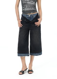 Versatile Double Waist Denim Capris - Embrace style and comfort with our unisex, 100% denim cotton capris. Designed with a unique double waist structure, contrast hems, ripped detailing, and IN TERRIS embroidery and leather patch. Perfect for any occasion. Available in Small, Medium, and Large sizes. Check our detailed size chart for precise measurements: SIZE (CM) LENGTH WAIST BUTT SMALL 80 74 92 MEDIUM 82 82 100 LARGE 83 86 104 Angel Dress, Denim Capris, Denim Cotton, Lace Bodice, Leather Patches, Black Denim Shorts, Womens Maxi Dresses, Trending Now, Velvet Dress