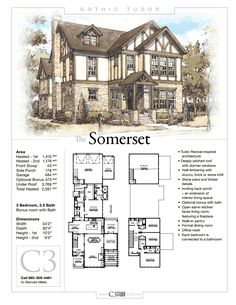 the somerset floor plan is shown in this image, it has three levels and two stories