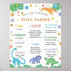 a colorful poster with dinosaurs and words on it