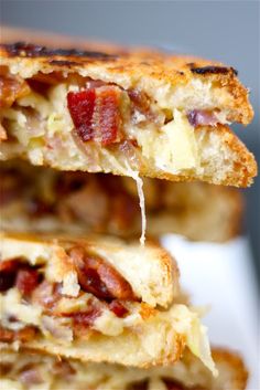 bacon and cheese grilled cheese sandwich cut in half