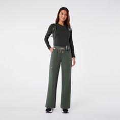 Official FIGS® Scrubs. Ridiculously Soft Scrubs Designed Just For You. Get Free Shipping On Orders $50+! | FIGS Womens Moss High Waisted Isabel Wide Leg - Tall Scrub Pant Wide Leg Scrub Pants, Fig Scrubs, Scrubs Pants, Leg Scrub, Green Fig, Figs Scrubs, Scrub Pants, Flare Pants, Christmas List