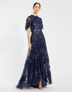 Sequined High Neck Flutter Sleeve A Line Gown Black Tie Wedding Guests, Formal Dresses With Sleeves, Plus Size Party Dresses, Dusty Rose Dress, Lavender Dresses, Black Bridesmaid Dresses, Beaded Belt, Blush Dresses, Tulle Gown