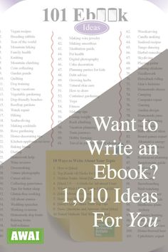 the front cover of an e - book with text that reads want to write an e - book? 10 ideas for you