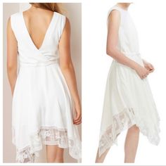 two pictures of the same white dress with lace on it and an image of a woman's back