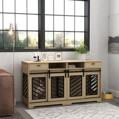 Transform your living space with multifunctional PawHut dog crate furniture, a stylish solution accommodating two medium dogs or a large furry friend. This modern dog crate kennel features a removable middle divider and ample storage spaces, doubling as chic furniture like an end table or TV stand. With double sliding doors for easy access, it blends convenience with elegance in your home. Tucker Murphy Pet™ | Tucker Murphy Pet™ Double Dog Crate Furniture w / Removable Divider For 2 Medium Dogs Double Dog Crate Furniture, Kennel Furniture, Double Dog Crate, Crate End Tables, Cat Crate, Dog Kennel Furniture, Crate Table, Dog Table, Large Dog Crate