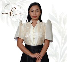 Organza Barong Tagalog Blouse for women, a sophisticated blend of tradition and modern elegance. Crafted from luxurious organza fabric, this blouse features intricate embroidery that pays homage to classic Filipino craftsmanship. The lightweight and sheer texture of the organza adds a delicate touch, while the carefully designed patterns enhance the blouse's timeless appeal. The Barong Tagalog silhouette is tailored to provide a flattering fit, with a subtle V-neckline and elegant button-down front. Perfect for formal occasions or cultural events, this blouse seamlessly combines heritage with contemporary style. Embrace tradition with a modern twist and make a statement of grace and refinement. Traditional Organza Blouse With Floral Embroidery, Formal Festive Blouse Piece With Floral Embroidery, Formal Blouse Piece With Floral Embroidery, Festive Floral Embroidered Formal Blouse, Fitted Wedding Tops With Embroidered Sleeves, Fitted Wedding Top With Embroidered Sleeves, Traditional Blouse With Embroidered Sleeves, Formal Organza Blouse Piece, Elegant Tops With Embroidered Sleeves For Wedding