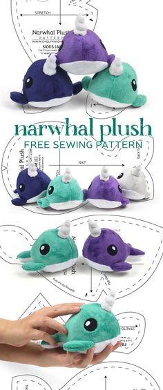 the instructions for how to make a narwhale plush toy with free sewing pattern