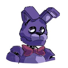 a drawing of a purple bunny with a red bow tie