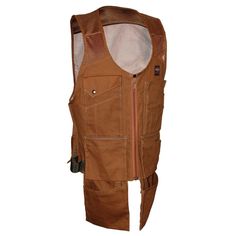 a brown leather vest with mesh on the back