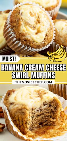 banana cream cheese swirl muffins on a plate