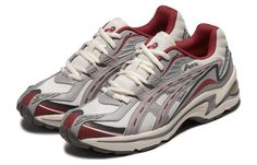 Asics Gel-Preleus 'Grey red' 1201A838-105 (SNKR/Casual/Unisex/Low Top/Non-Slip/Wear-resistant) Casual Red Asics Sneakers, Kung Fu Shoes, Mens Fashion Week Street Style, Cute Shoes Heels, Shoes Outfit Fashion, Funky Shoes, Old Shoes, Fresh Shoes, Mens Fashion Week