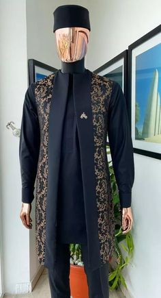 Men Kaftan Suit 3 Pcs. THIS IS AN HONORABLE OUTFIT. This well-designed outfit is handmade with love. The shirt is designed with high quality materials which is suitable for any weather condition and also high couture (tailoring) standards. It is suitable for all kinds of occasion. This set comes with a matching shirt and pant. The pant is styled with either joggers style, rope or elastic band base on your choice. We recommend that you provide your measurements in the following manner to ensure a perfect fit. Around neck Shoulder to waist Across shoulder Arm/sleeve length Chest dimension Waist Thigh Hip Waist to ankle Inseam Height Immediately your order is received and your measurement is provided we start working on it and get it ready in a very short time and ship it through DHL express Kaftan Suit, Vest Groom, Wedding Suit Men, Suit With Vest, Men Kaftan, African Suit, African Wear Styles For Men, African Attire For Men, Latest African Men Fashion