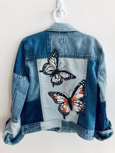 Kids Denim Jacket, Patchwork Denim Jacket, Upcycled Denim Jacket, Diy Denim Jacket, Hand Painted Denim Jacket, Upcycle Clothes Diy, Mode Hippie