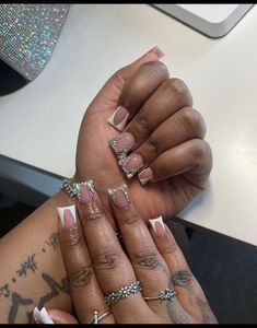 Extra Short Duck Nails, Duke Nails, Nails Ideas Black Women, White Nails Black Women, Small Duck Nails, Mini Duck Nails, Short Bling Acrylic Nails