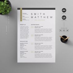 a clean and modern resume template with minimalistic lines on the front, in black and white