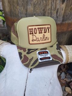 Hello Darlin embroidered patch trucker hat. Foam/mesh, adjustable snapback. **Link for rush processing https://timbernashroad.etsy.com/listing/1753228143 Thank you so much for visiting my shop! Khaki Trucker Baseball Cap, Khaki Trucker Style Baseball Cap, Khaki Trucker-style Baseball Cap, Khaki Trucker Baseball Cap With Curved Brim, Khaki Trucker Cap With Curved Brim, Khaki Trucker Baseball Cap For Outdoor, Khaki Trucker Snapback Hat For Outdoor, Khaki Trucker Hat For Outdoor, Western Style Trucker Hat For Outdoor