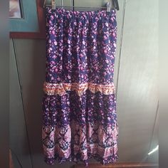 Rustty Dustty Maxi Skirt In Purple And Pink. Size Medium. Nwt. Never Worn. Maxi Skirt Purple, Purple Relaxed Full Maxi Skirt, Bohemian Pink Floral Print Maxi Skirt, Pink Non-stretch Maxi Skirt, Bohemian Purple Floral Print Skirt, Pink Purple, Maxi Skirt, Womens Skirt, Size Medium