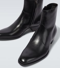 Find SAINT LAURENT Wyatt Leather Ankle Boots on Editorialist. Lining: leather. Toe shape: round toe. Closure: zipped side. Sole: leather insole and sole. Upper: leather. Comes with a box. Made in Italy. Comes with dust bags. Formal Leather Chelsea Boots With Zipper, Luxury Leather Boots With Zipper Closure, Chelsea Boots Men Outfit, Boots Men Outfit, Brown Chelsea Boots, Ysl Heels, Chelsea Boots Men, Rounded Toe Boots, Black Chelsea Boots