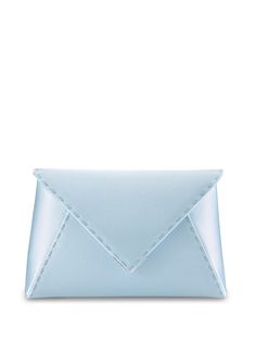 Glacier blue small Lee Pouchet clutch bag from TYLER ELLIS featuring satin finish, tonal stitching, envelope design, silver-tone hardware, detachable chain-link shoulder strap, front flap closure and main compartment. | Tyler Ellis small Lee Pouchet clutch bag Blue Clutch, My Style Bags, Small Clutch, Modern Accessories, Envelope Clutch, Envelope Design, Blue Satin, Design Silver, Blue Bags