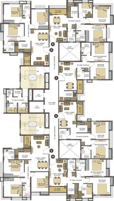 the floor plan for an apartment building with multiple rooms and two separate living areas in it