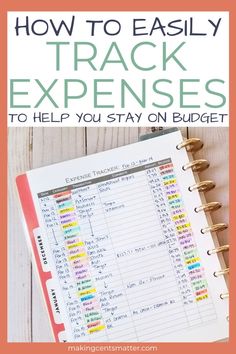 a planner with the title how to easily track expenses to help you stay on budget