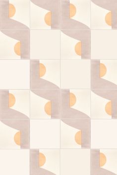 an orange and white tiled wallpaper with circles on the top, bottom and bottom