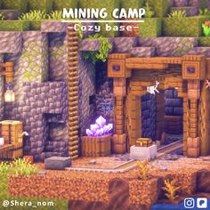 a screenshot of a mineo camp with the words cozy base in front of it