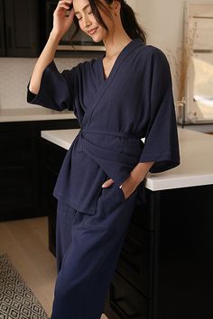 Our favorite Loungewear pieces have been reimagined with luxury and daywear transition in mind. Our Kardeş Loungewear Top is inspired by our deep love of traditional Japanese design, complete with a flattering wide-cut sleeve, oversized fit and finished with a front pocket for convenience, along with lengthy front ties to allow the piece to be worn loose or cinched at the waist for a chic day-wear option. Pair it with our Kardeş Loungewear Pant - A high-waisted, wide-leg flooded cut with complet Japanese Tailoring, Indigo Pants, Indigo Top, Hand Woven Blanket, Power Suit, Perfect Marriage, Deep Love, Japanese Design, Slow Fashion