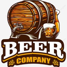 a beer barrel and glass with the word beer company on it, as well as an image