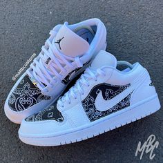 Custom Jordan 1 Low, Customized Jordans, Jordan 1 Low Cut, Custom Jordan 4, Bandana Shoes, Custom Jordan 1, Jordan 1 Custom, Custom Jordan Shoes, White Jordan 1