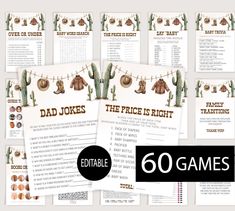 the printable game for dad jokes is on display