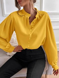 SkuCY-!151314MaterialPolyester StyleLoose , Puff Sleeves FeaturePleated , Split-joint , Solid Color NecklineStand Collar OccasionCasual , Office , Urban SeasonsSpring , Summer , Autumn TypeBlouses ColorPINK,BLUE,WHITE,KHAKI,BLACK,YELLOW,BURGUNDYSizeS,M,L,XL,2XL Please consult the size chart we provide for this item's measurements to help you decide which size to buy.Please note: There may be 1-3cm differ due to manual measurement.CMINCHBustShoulderSleeveLengthS102375761M106385862L110395963XL1144060642XL118416165 Stand Collar Blouse, Loose Outfit, Loose Shirts, Puff Sleeve Blouse, Turtle Neck Top, Collar Blouse, Sleeve Styles, Puff Sleeve, Types Of Sleeves