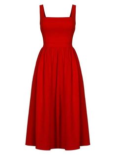 Sleeveless Square-Neck Midi Dress: A versatile Red Church Dress, Outfit Capsule, A Line Midi Dress, Red Sleeveless Dress, Church Dresses, Form Fitting Dress, Online Clothing Boutiques, The Choice, Midi Length Dress