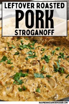 Close up of pork stroganoff. Leftover Pork Stroganoff Recipes, Leftover Pork Loin Stroganoff, Left Over Roast Pork Meals, Leftover Pork Chop Recipes Keto, Pork Stroganoff Recipes Easy, Recipe For Leftover Pork Roast, Leftover Pork Roast Recipes Keto, Shredded Pork Leftovers Recipes, What To Do With Leftover Pork Loin Roast