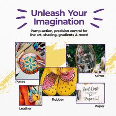 a poster with images of different types of shoes and text on it that says, unleash your imagination