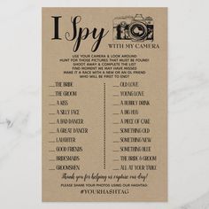 i spy with my camera printable wedding reception game - diy digital file available