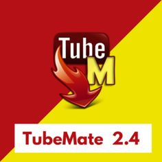 the logo for tubemate, which is on top of a red and yellow background