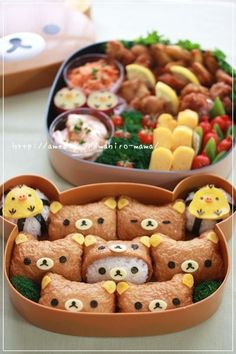 an assortment of food items are arranged in the shape of animals