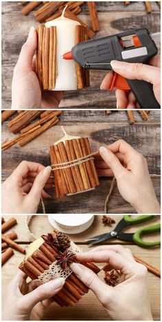 Jul Kaka, Cinnamon Stick Candle, Shelves Diy, Noel Diy, Xmas Diy, Thanksgiving Table Decorations, Diy Crafts For Home Decor, Christmas Deco, Homemade Christmas