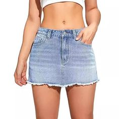 Lasaky - High-Waisted Bodycon Denim Skirt with Slim Fit and Frayed Hem Denim Bodycon Skirt, Light Blue Color, Types Of Skirts, High Waisted Denim, Olivia Mark, A Line Skirt, A Line Skirts, Denim Skirt, A Line