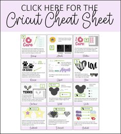 the cricut heat sheet is shown with text that reads, click here for the cricut heat sheet