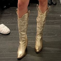 Trendy Gold Cowboy Knee High Boots Never Used! Lightly Worn! Size: 7 Open To Offers! Gold Cowboy Boots, Shoes Heels Boots, Brown Gold, High Boots, Knee High Boots, Cowboy Boots, Shoes Women Heels, Knee High, Heeled Boots